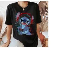 disney lilo  stitch gamer glitch headset and controller tshirt, disneyland family vacation trip gift shirt, disneyland