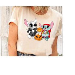 disney lilo and stitch anger halloween costume jack skellington and sally shirt, mickeys not so scary halloween party f