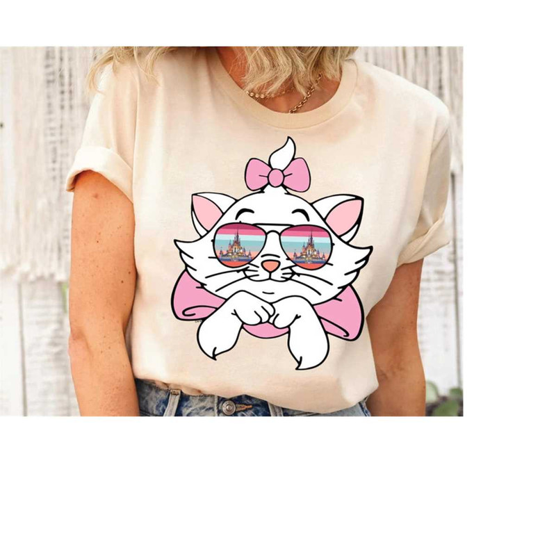 Disney Marie Cat Retro Rainbow Castle Sunglasses Portrait Shirt, Disney Aristocats Tee, Birthday Party Shirt, Disneyland.jpg
