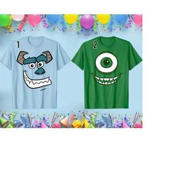 disney monsters inc sulley face shirt,mike wazowski shirt, disney mike and sully,disneyland vacation trip gift,disneyla