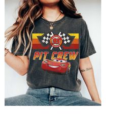 disney pixar cars mcqueen pit crew red distressed tshirt, disneyland family matching shirts, disney world trip gifts sh