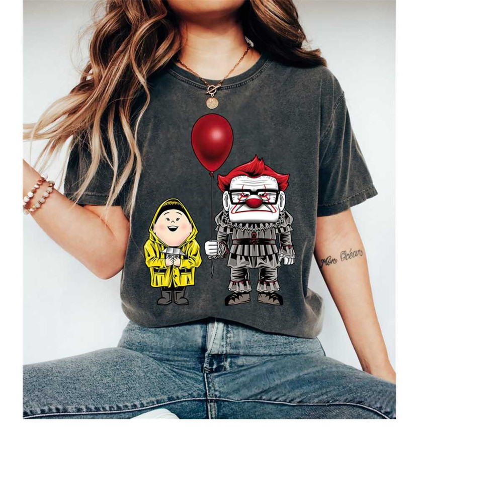 Disney Pixar Up Horror Character Shirt, Pennywise Carl Fredricksen Russell Halloween Costume Shirt, Disney Halloween Mat.jpg