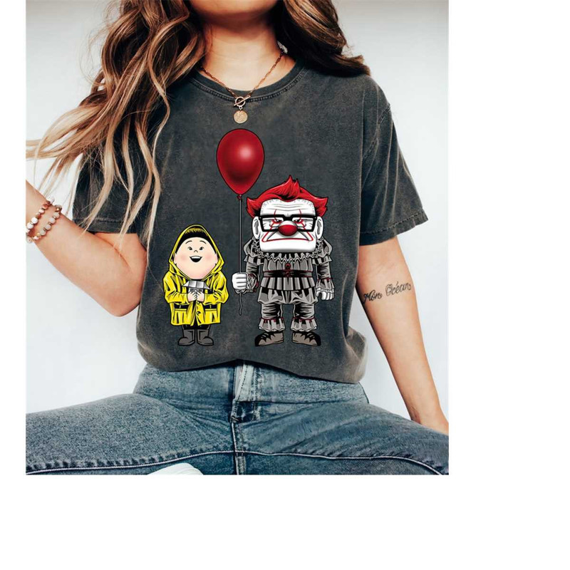 Disney Pixar Up Horror Character Shirt, Pennywise Carl Fredricksen Russell Halloween Costume Shirt, Disney Halloween Mat.jpg