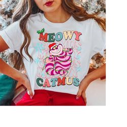 disney santa cheshire cat christmas lights shirt, alice in wonderland meowy catmus christmas shirt,disneyland mickeys v