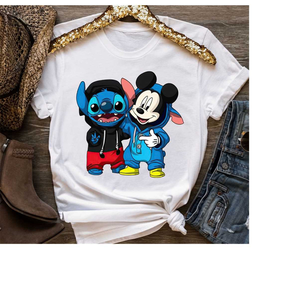 Disney Stitch and Mickey Mouse Costume Best Friends Shirt,Disneyland Trip Unisex T-shirt Family Matching Birthday Gift A.jpg