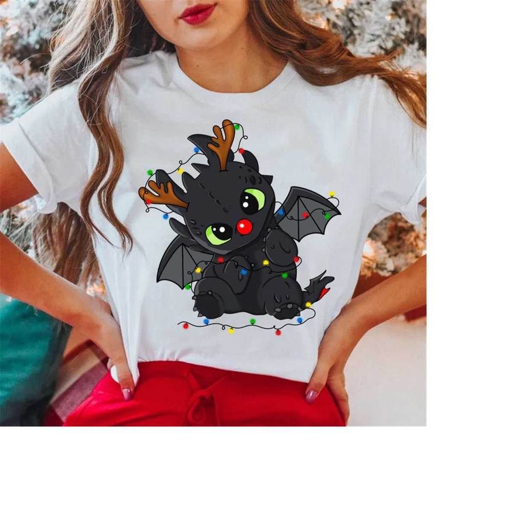 Disney Toothless Christmas Lights T-Shirt, Cute Toothless Christmas Matching Shirt, How To Train Your Dragon Tee, Christ.jpg