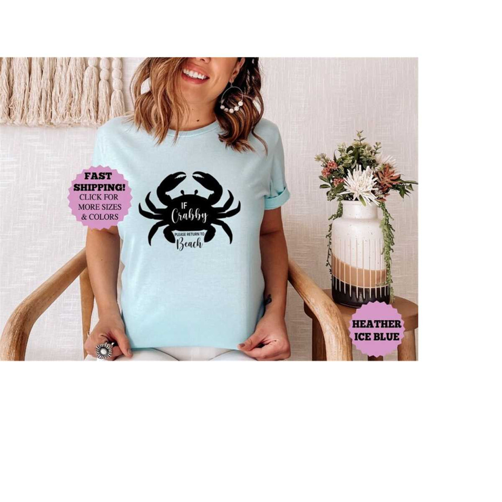 Funny Beach Shirt, Unisex Summer Shirt, If Crabby Please Return To Beach, Beach Trip Shirt, Beach Party Tee, cute animal.jpg