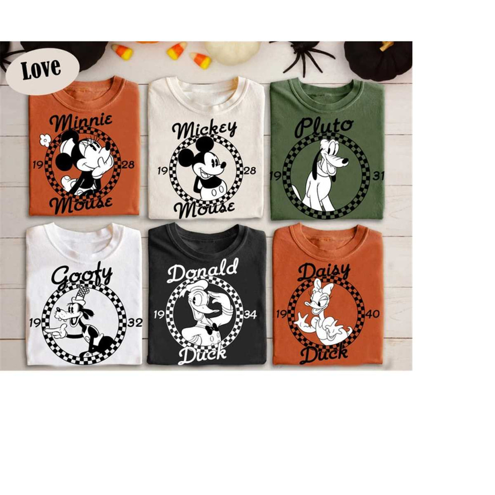 Retro Disney Classic Mickey and Friends Est 1928 Checkerboard Portrait Shirt, Mickey Minnie Pluto Donald Daisy Goofy Shi.jpg
