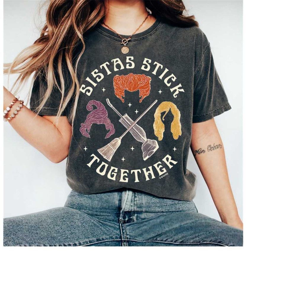 Retro Disney Hocus Pocus Sistas Stick Together T-Shirt, Sanderson Sisters Halloween Shirt, Disneyworld Halloween 2023 Ma.jpg
