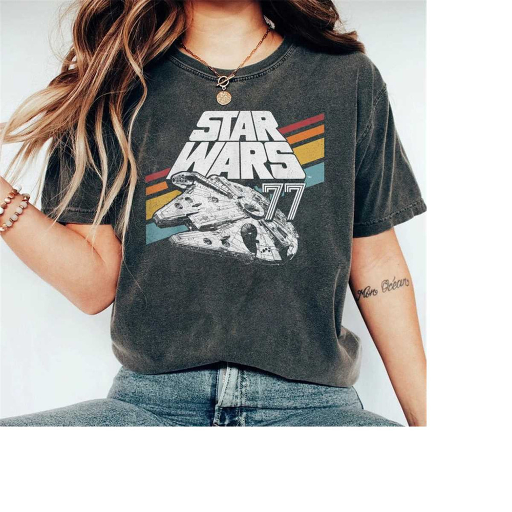 Retro Disney Star Wars Millennium Falcon Retro Rainbow Stripe Shirt, Galaxy's Edge Unisex T-shirt Family Birthday Gift A.jpg