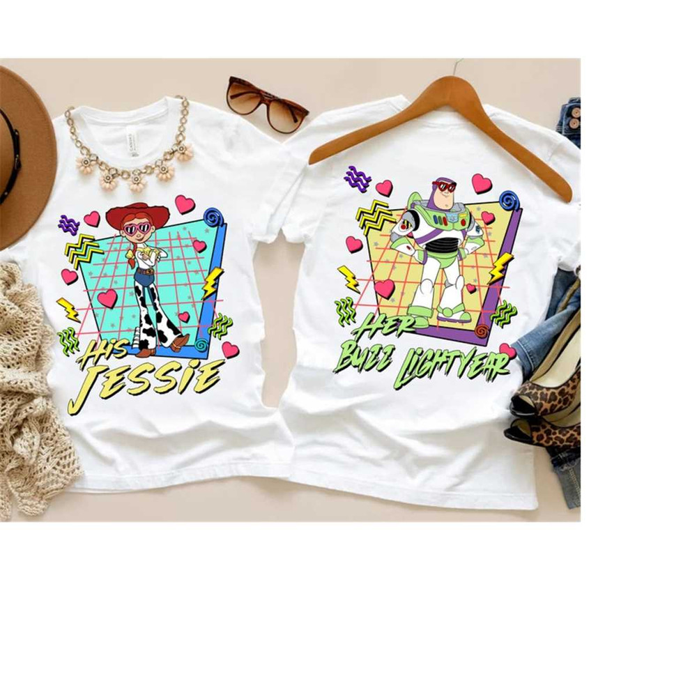 Disney Toy Story Retro 90s Couple T-Shirt, Her Buzz Lightyear His Jessie Shirt, Magic Kingdom, Disneyland Family Matchin.jpg