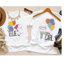 disney up her carl his ellie balloons sketch couples retro tshirt, disneyland family matching shirt, magic kingdom, wdw