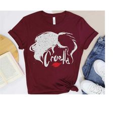disney villains cruella hair and lips logo tshirt, disney villains shirt, disneyland family trip vacation gift, wdw tri