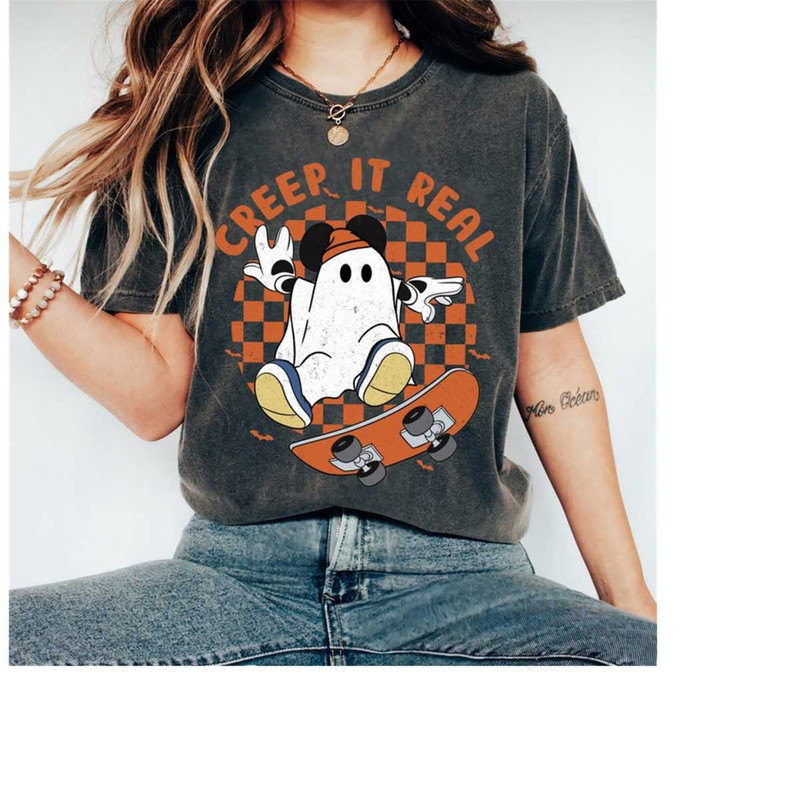 Mickey Boo Skateboarding Checkerboard Creep It Real Shirt, Disney Halloween Tee, Mickey's Not So Scary Halloween Party T.jpg