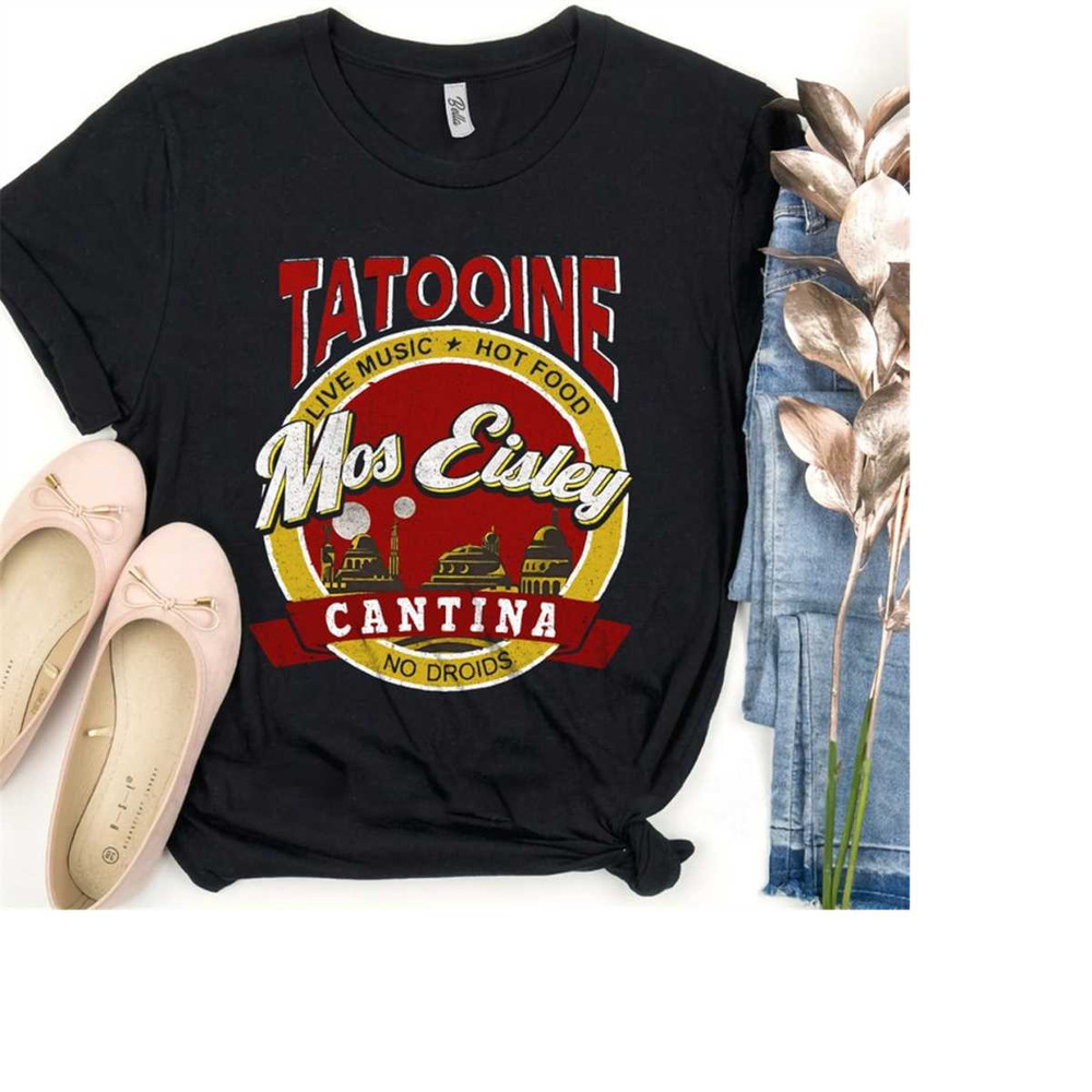 Retro 90s Star Wars Mos Eisley Cantina Shirt, Lives Music Hot Food No Droids, Tatooine Sunset T-shirt, Galaxy's Edge Tee.jpg