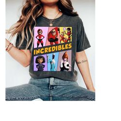 retro 90s vintage disney incredibles group characters shirt, elastigirl, mr incredible, syndrome, jackjack parr shirt,