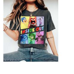 retro 90s vintage disney inside out group characters shirt, joy, anger, fear, disgust, sadness, bing bong shirt, disney