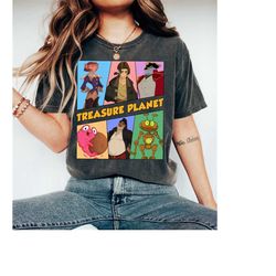 retro 90s vintage disney treasure planet group characters shirt, captain amelia, morph, ben, sarah hawkins, disney mat