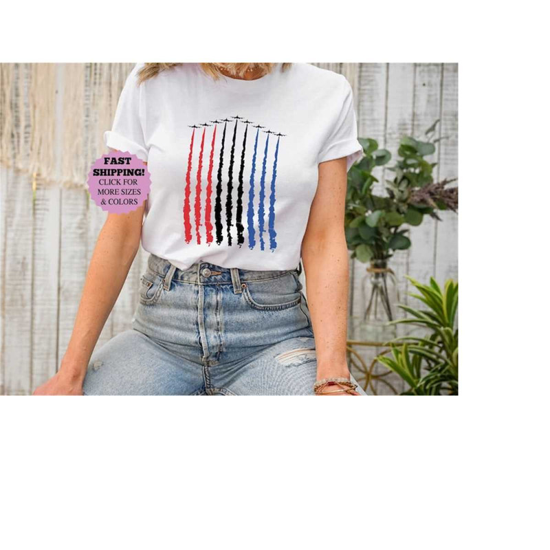 American Air Force Flyover Tee, Red White Blue, 4th of July Tee, USA Flag Shirt, Memorial Day Tee, Independence Day Jet.jpg