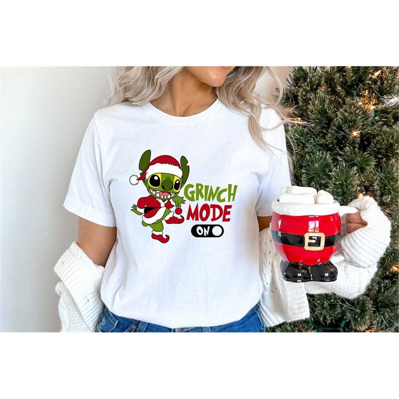 Christmas Stitch Grinch Mode On Shirt, Santa Hat Shirt, Christmas Party Shirts, Gift For Christmas, Disney Grinch Christ.jpg