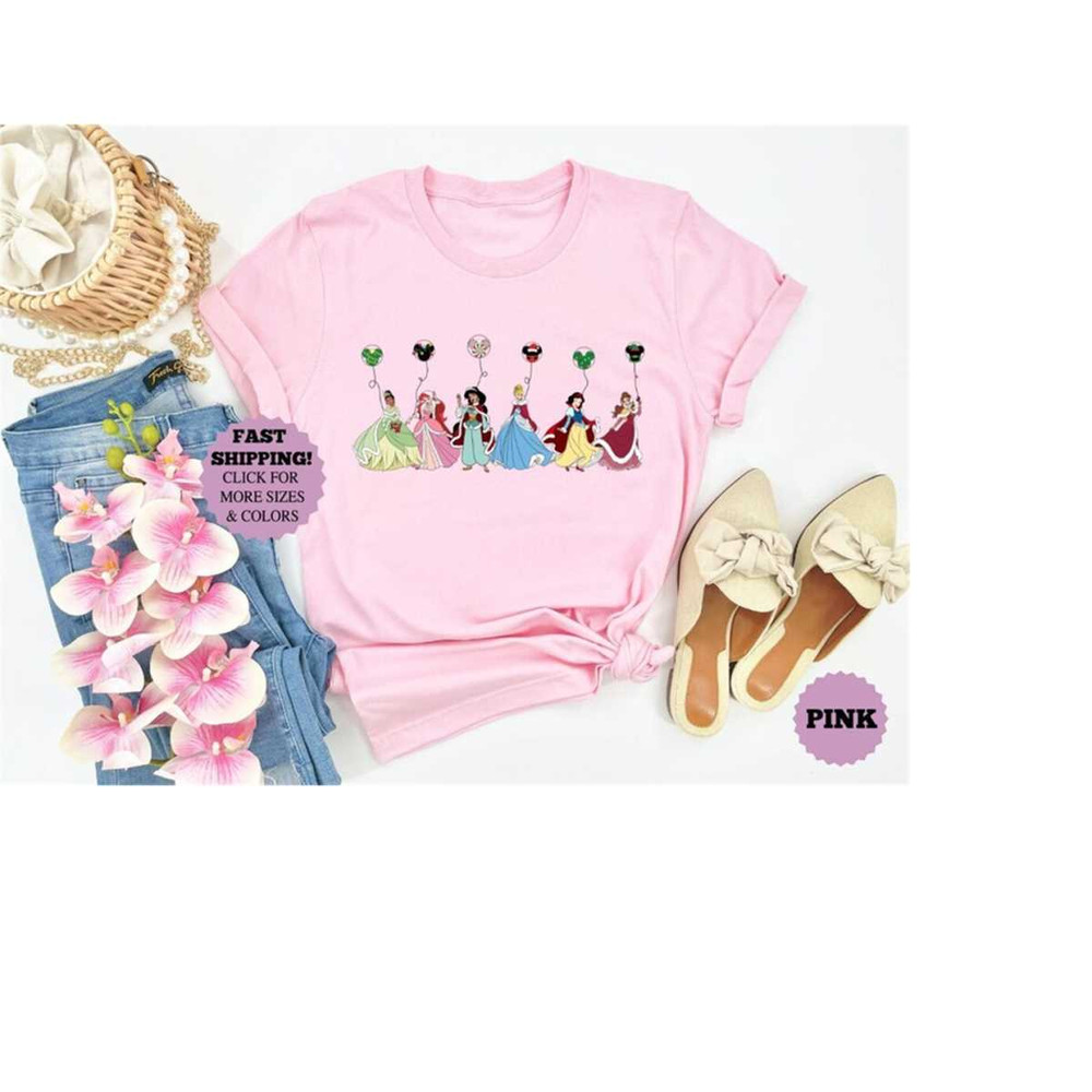 Disney Christmas Princess Balloons Shirt, Disney Princess Tee, Xmas Princess Shirt, Xmas Trip Gift,Christmas Family Tee,.jpg