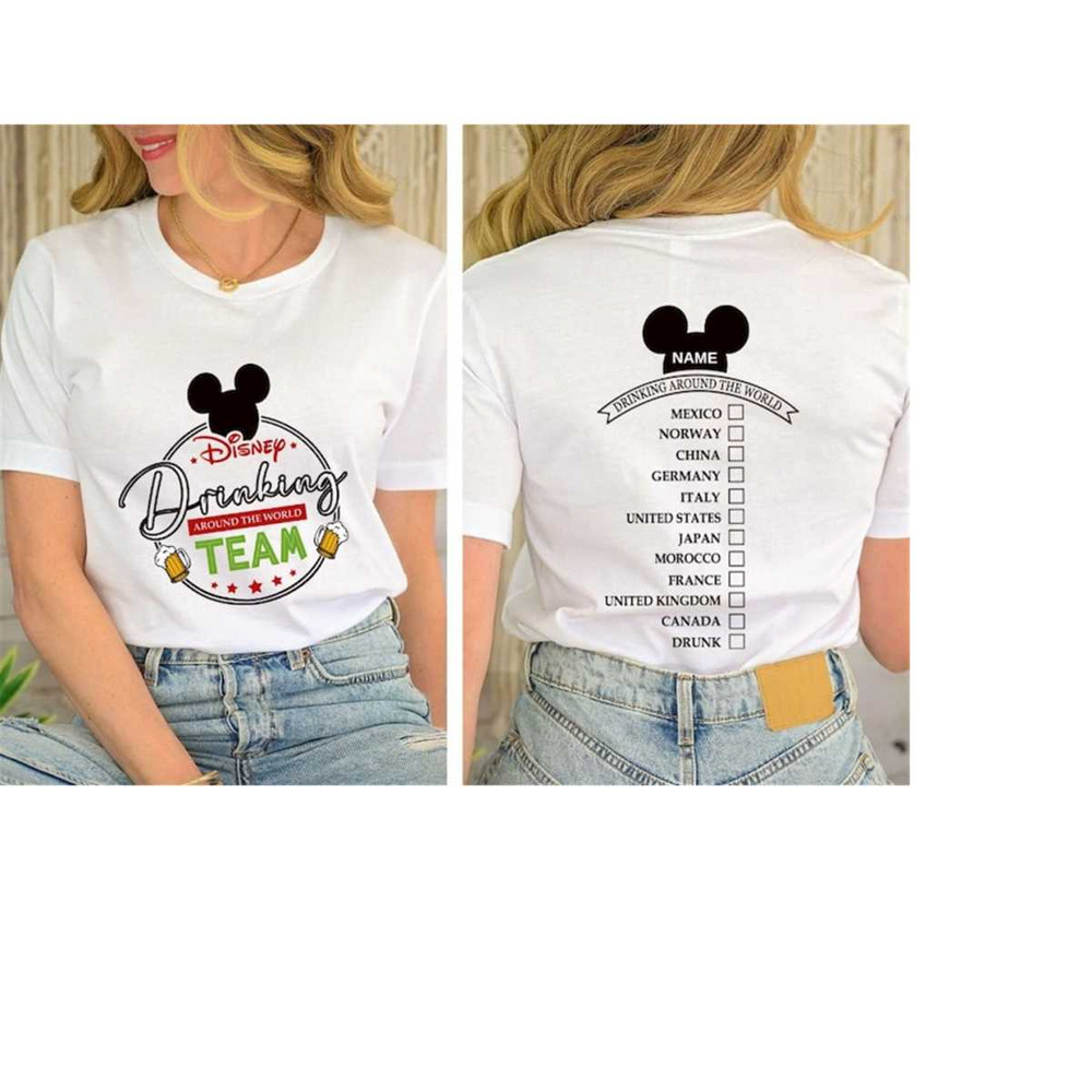 Disney Drinking Around The World Shirt, Custom Name Disneyworld Trip Tee, Disney Epcot Drinking Team Tee, Epcot Food and.jpg