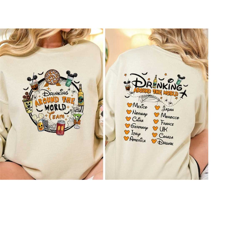 Disney Drinking Around the World Sweatshirt, Disney Around the World Halloween Tee, Disney Back and Front Halloween Food.jpg