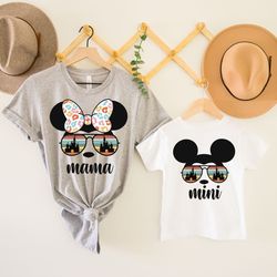mama mouse  mini mouse leopard bandana sunglasses matching t-shirt, mom daughter shirt, family matching mothers day tee
