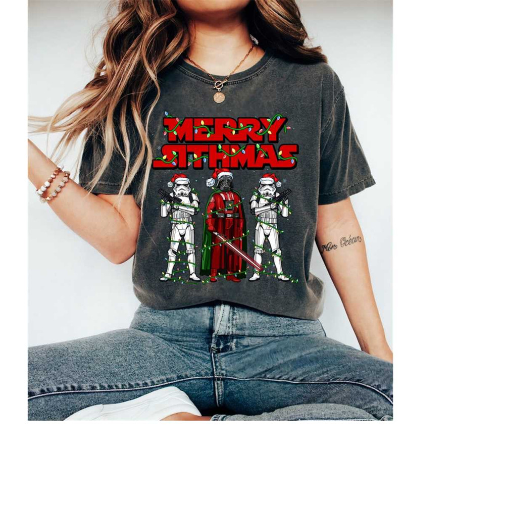 Star Wars Merry Sithmas Christmas Shirt, Santa Darth Vader Stormtrooper Christmas Lights Shirt, Disneyland Shirt, Christ.jpg