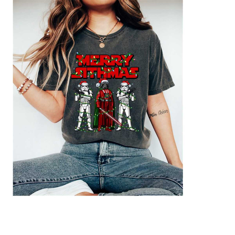 Star Wars Merry Sithmas Christmas Shirt, Santa Darth Vader Stormtrooper Christmas Lights Shirt, Disneyland Shirt, Christ.jpg