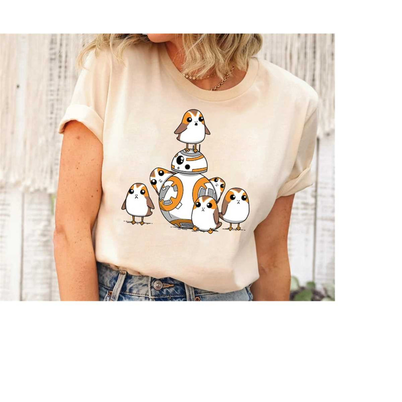 Star Wars Porgs Having Fun With BB-8 Portrait T-Shirt, Disneyland Family Party Gift, Galaxy's Edge Birthday Unisex Adult.jpg