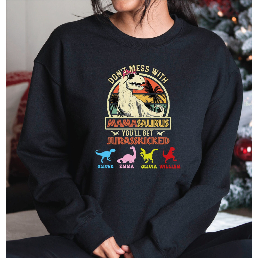 Custom Mamasaurus Sweatshirt, Mother's Day Hoodie, Mama Sweatshirt with Kids Names, Mama Dinosaur Sweatshirt, A379.jpg