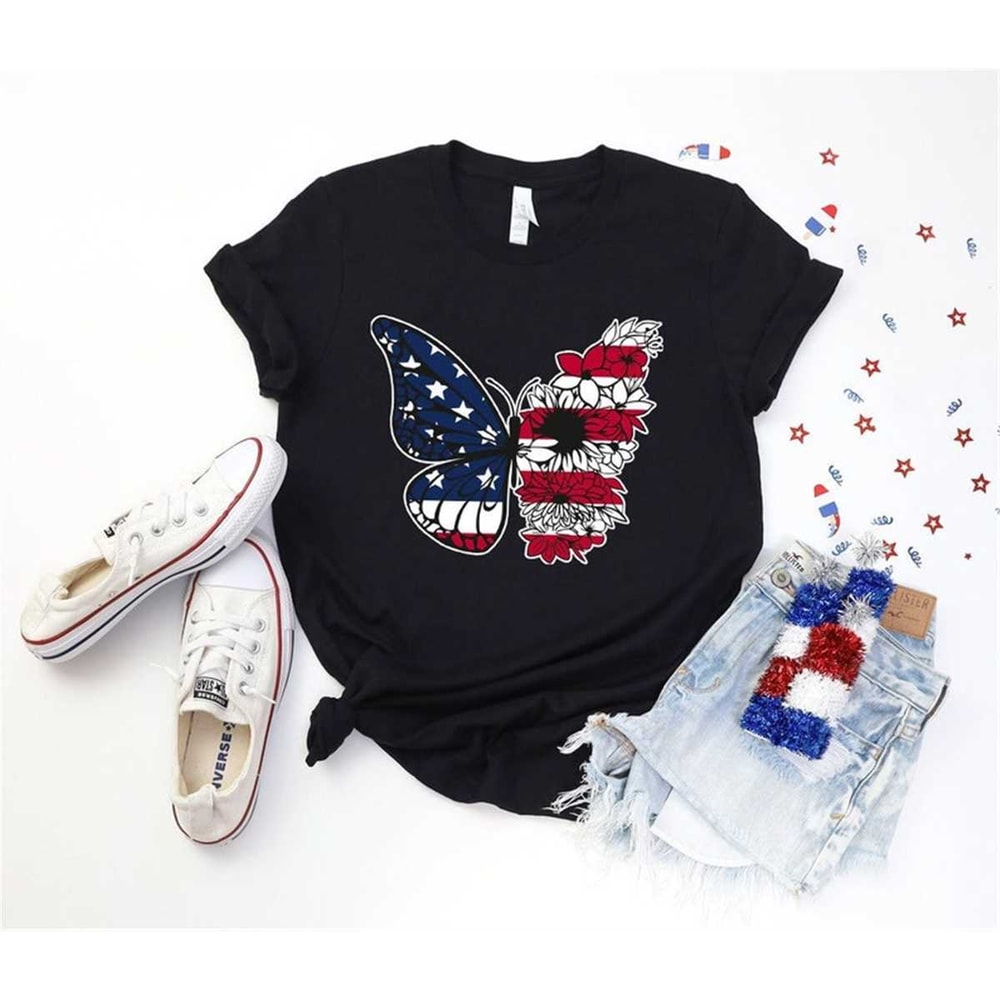 American Flag Butterfly Shirt, USA Flag Butterfly T-Shirt, 4th Of July Flag T-Shirts, Freedom T-Shirt, Independence Shir.jpg