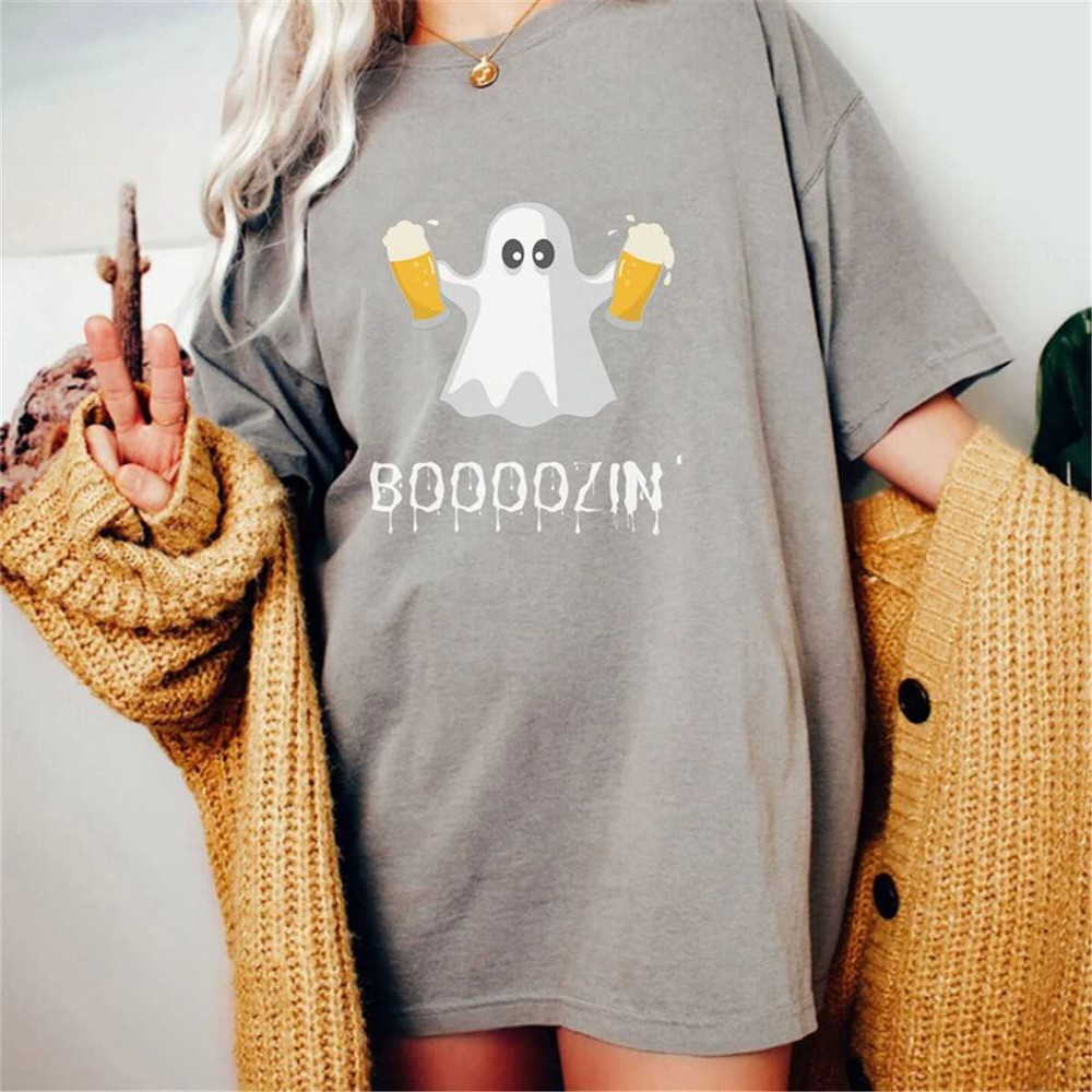 Boozin' Ghost Halloween T-Shirt, Comfort Colors T-Shirt, Funny Halloween Shirt, Fall Comfy Shirt, Men's Halloween Shirt,.jpg