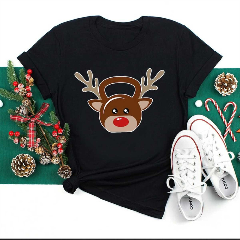 Christmas Holiday Shirt, Cute Christmas Season Shirt, Christmas Gift For Her, Reindeer Kettlebell Fun Workout Shirt.jpg
