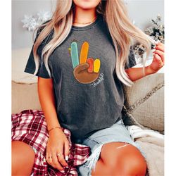 comfort colors cute turkey thankful shirt, thankful funny shirt, funny family thanksgiving tee,peace sign turkey shirt,f