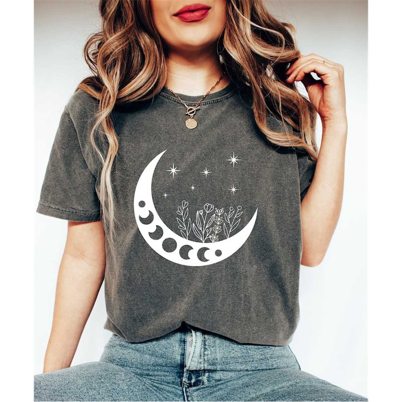 Comfort Colors Floral Moon Shirt, Moon Shirt, Moon Wildflower Shirt, Moon Phases Shirt, Moon Boho Shirt, Astronomy T-Shi.jpg