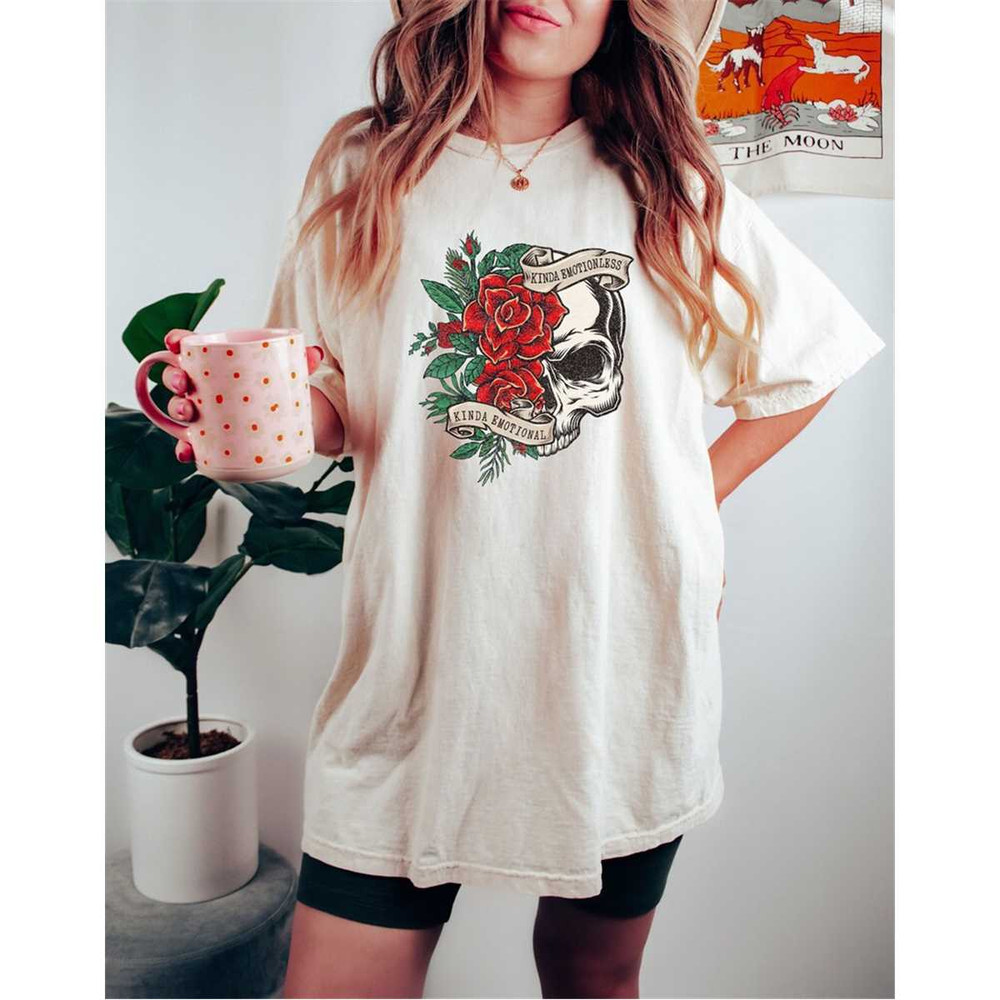Comfort Colors Floral Skull Kinda Emotional Shirt, Kinda Emotionless Shirt, Mental Health Shirt, Inspirational Tee, Ment.jpg