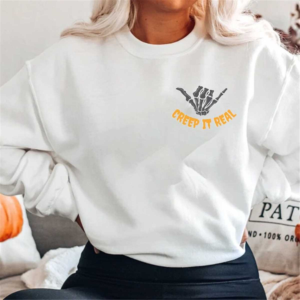 Creep It Real Sweatshirt, Skeleton Sweatshirt, Halloween Party, Retro Halloween Sweatshirt, Men's Halloween Shirt, Women.jpg