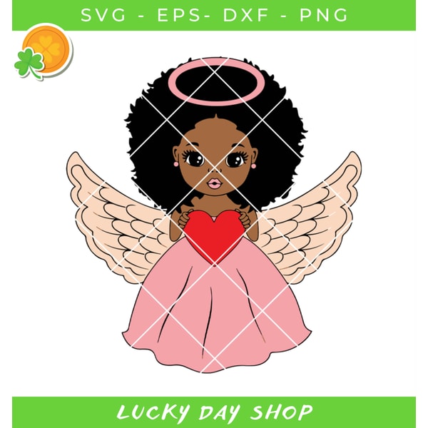 Black Girl Angel Heart Svg, Angel Halo Svg, Afro Girl Svg, B - Inspire ...