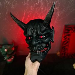 Japanese Black Oni mask wearable, Custom Hannya mask, Wall Decor, Noh Mask, Japan Kabuki mask, Cosplay Demon mask, Devil