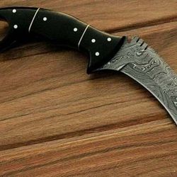 Full Tang Hand Forged Damascus Steel Karambit Knife W/ Buffalo's Horn Handle