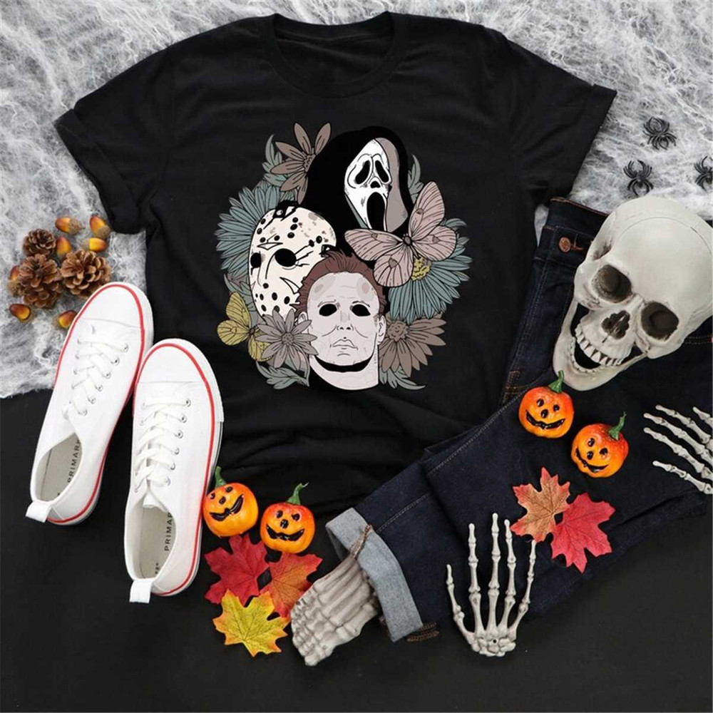 Floral Halloween Horror Movie Shirt, Halloween Horror Characters, Ghostface Halloween, Retro Halloween Shirts.jpg