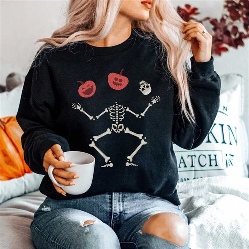 Funny Skeleton Crewneck Sweatshirt, Adult Skeleton Sweatshirt, Dancing Skeleton shirt, Halloween shirt, Party shirt, Cos.jpg