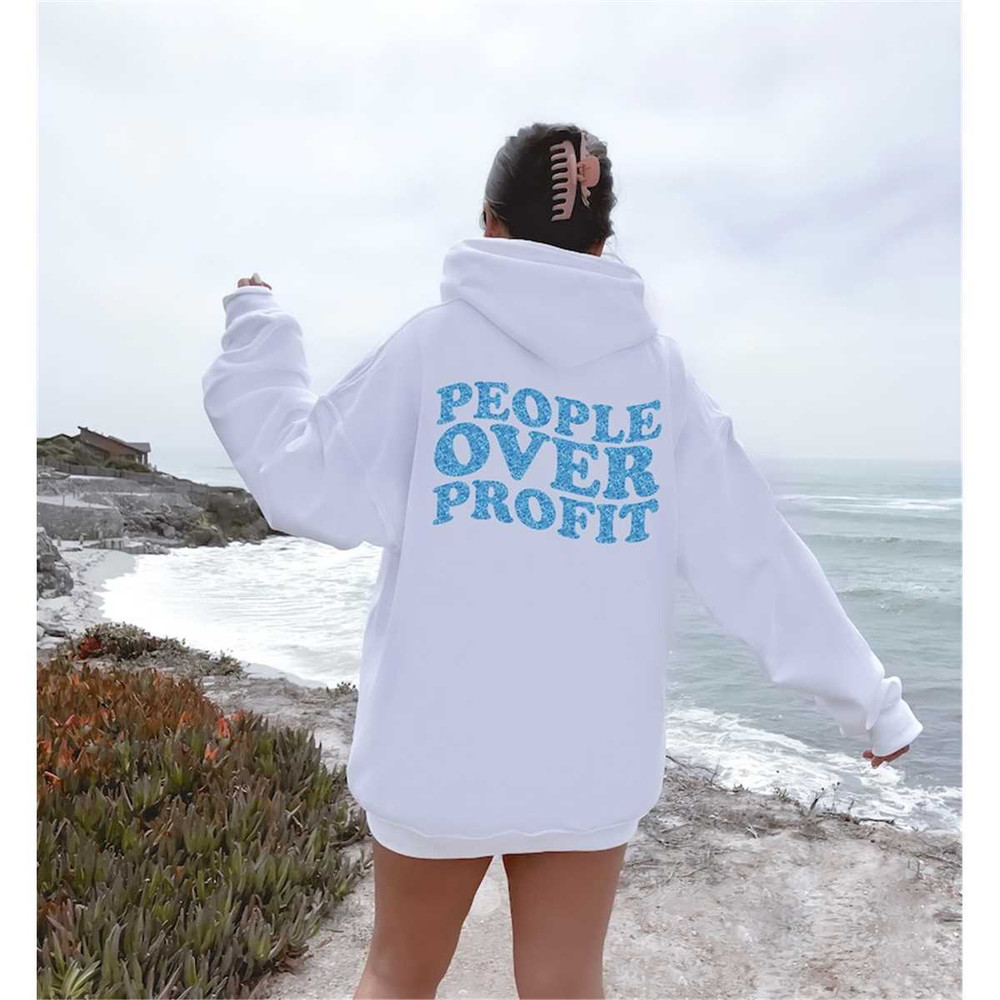 Groovy Letters People Over Profit Back Print Hoodie, Activist Women Hoodie, Human Rights Crewneck, Equal Rights Sweater.jpg