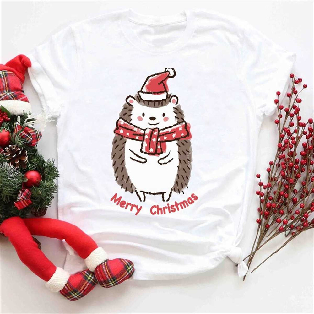 Hedgehog Santa Hat Cute Christmas Shirt, Noel Hat Christmas Party Clothing, Christmas Vibes Apparel, Christmas Holiday T.jpg