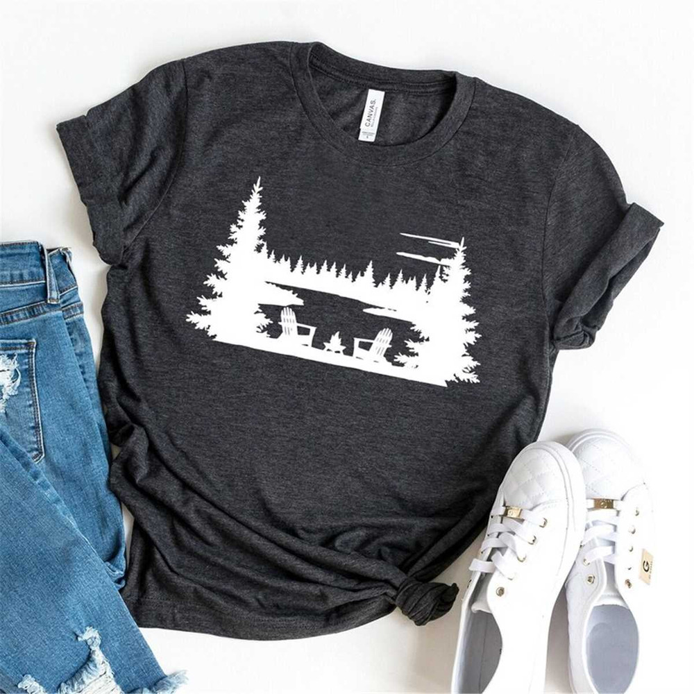 Lake Scene Adirondack Chairs Campfire Shirt, Lake And Forest Shirt.jpg