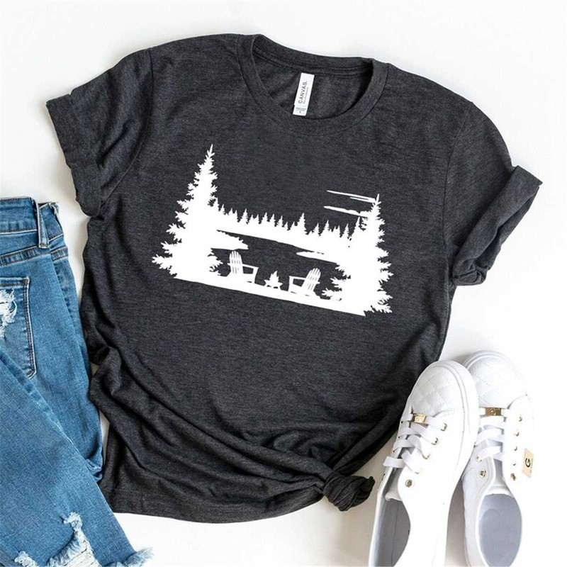 Lake Scene Adirondack Chairs Campfire Shirt, Lake And Forest Shirt.jpg