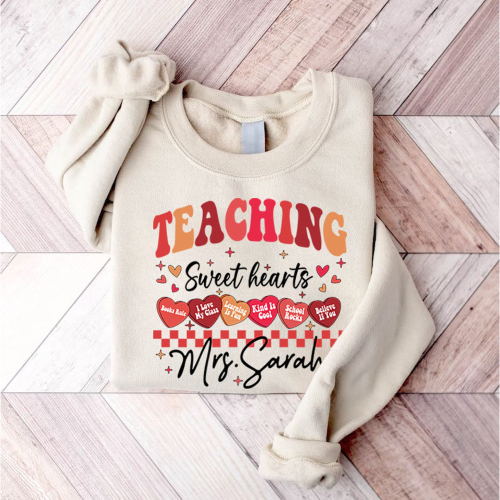 Personalized Teaching Sweethearts Sweatshirt, Teacher Valentines Hoodie, Retro Valentines Day Tee, Valentines Shirts,Teacher Valentines Gift.jpg