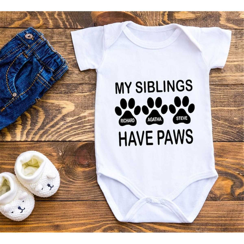 My Siblings Have Paws, Pregnancy Announcement Baby Bodysuit, Pet Pregnancy Announcement, Sibling Bodysuit,Cute Baby Show.jpg